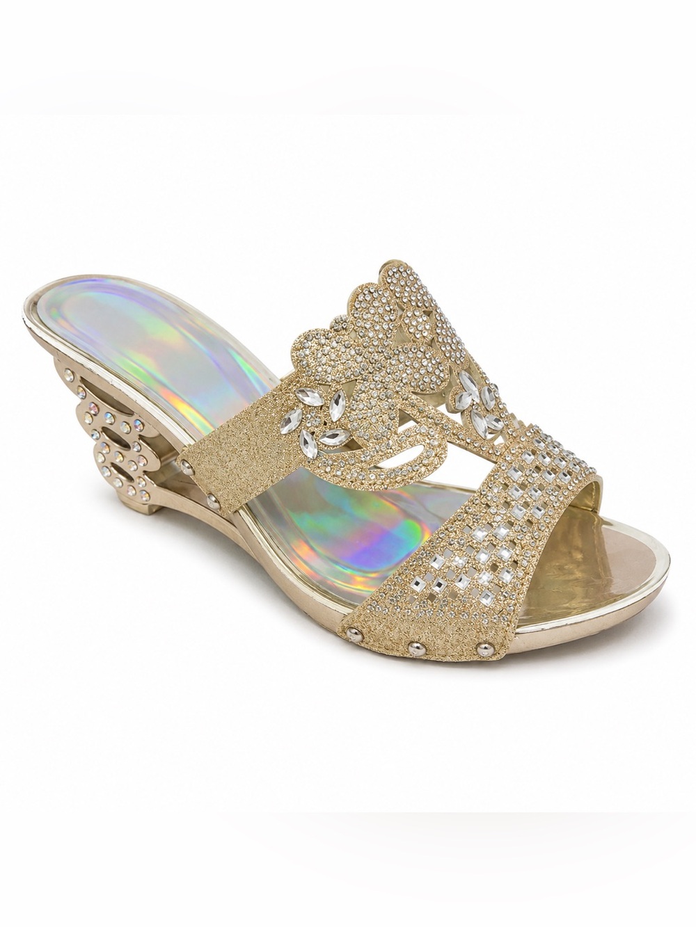 Gold Crystal Embellished Women's Slide Sandal